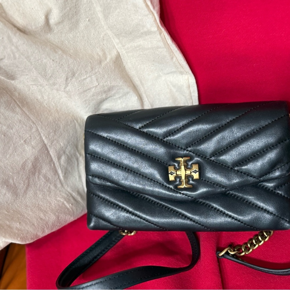 Tory Burch Black Quilted Crossbody Bag with Gold Logo